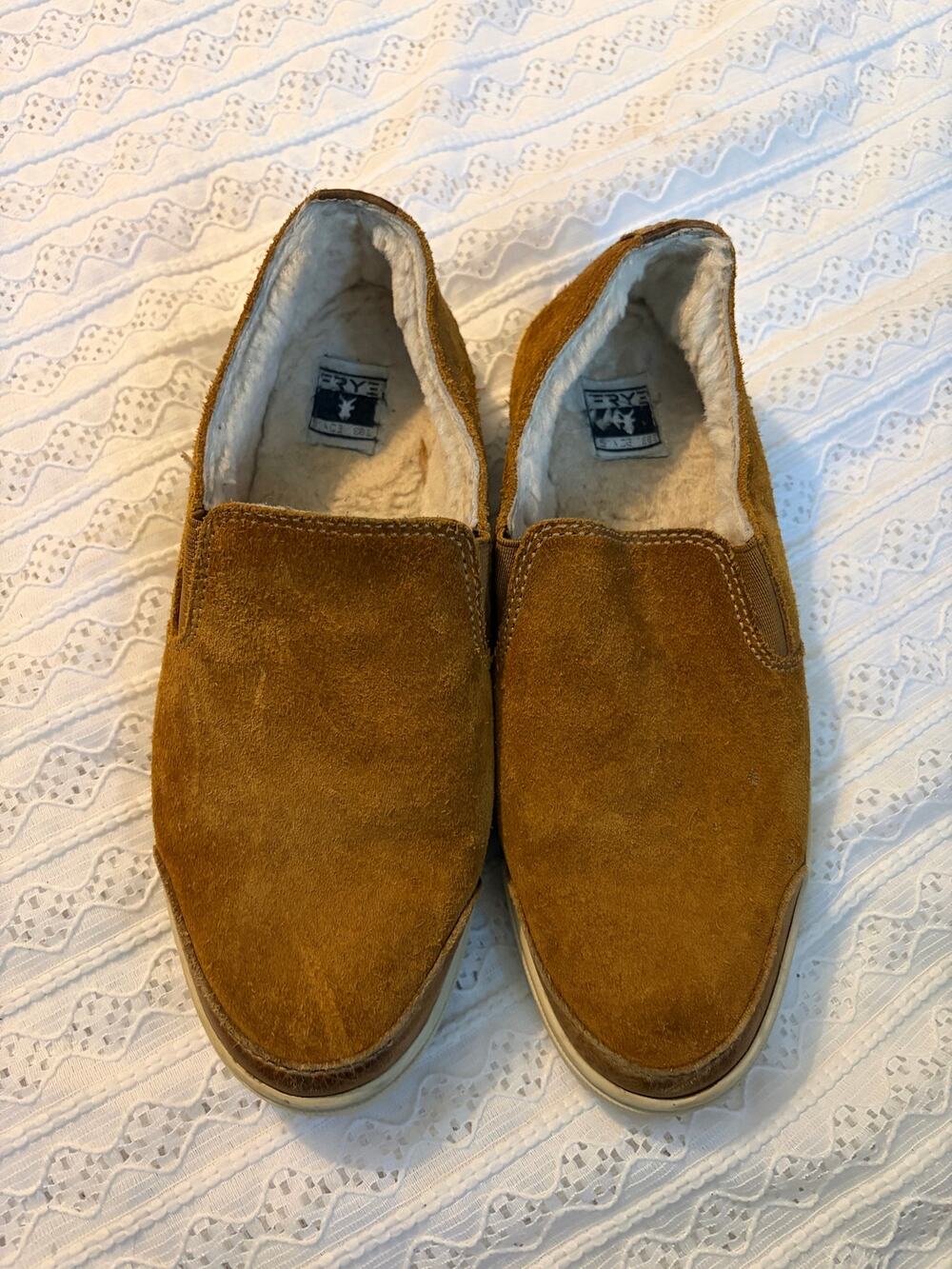 Frye Suede Shearling Lined Slip On Sneakers Brown Tan Women's Size 8